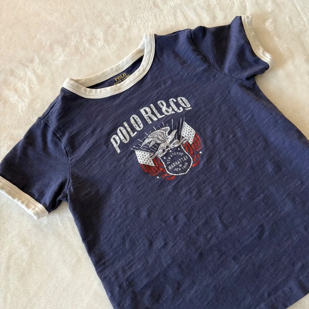 Polo Ralph Lauren Toddler‎ Ringer T-Shirt 3T Navy Graphic Logo Tee Short Sleeve